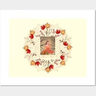 Dry Leaves of Autumn, Woman and TEACUP for Welcome Halloween! Posters and Art